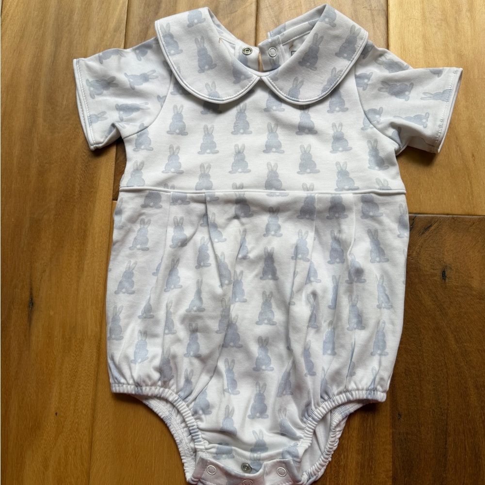 Lila & Hayes Baby Bunny Print Peter Pan Collar Romper